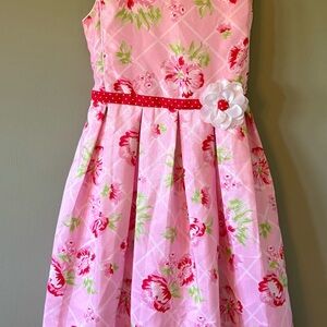 Floral Pink Kids Dress with Red Accents